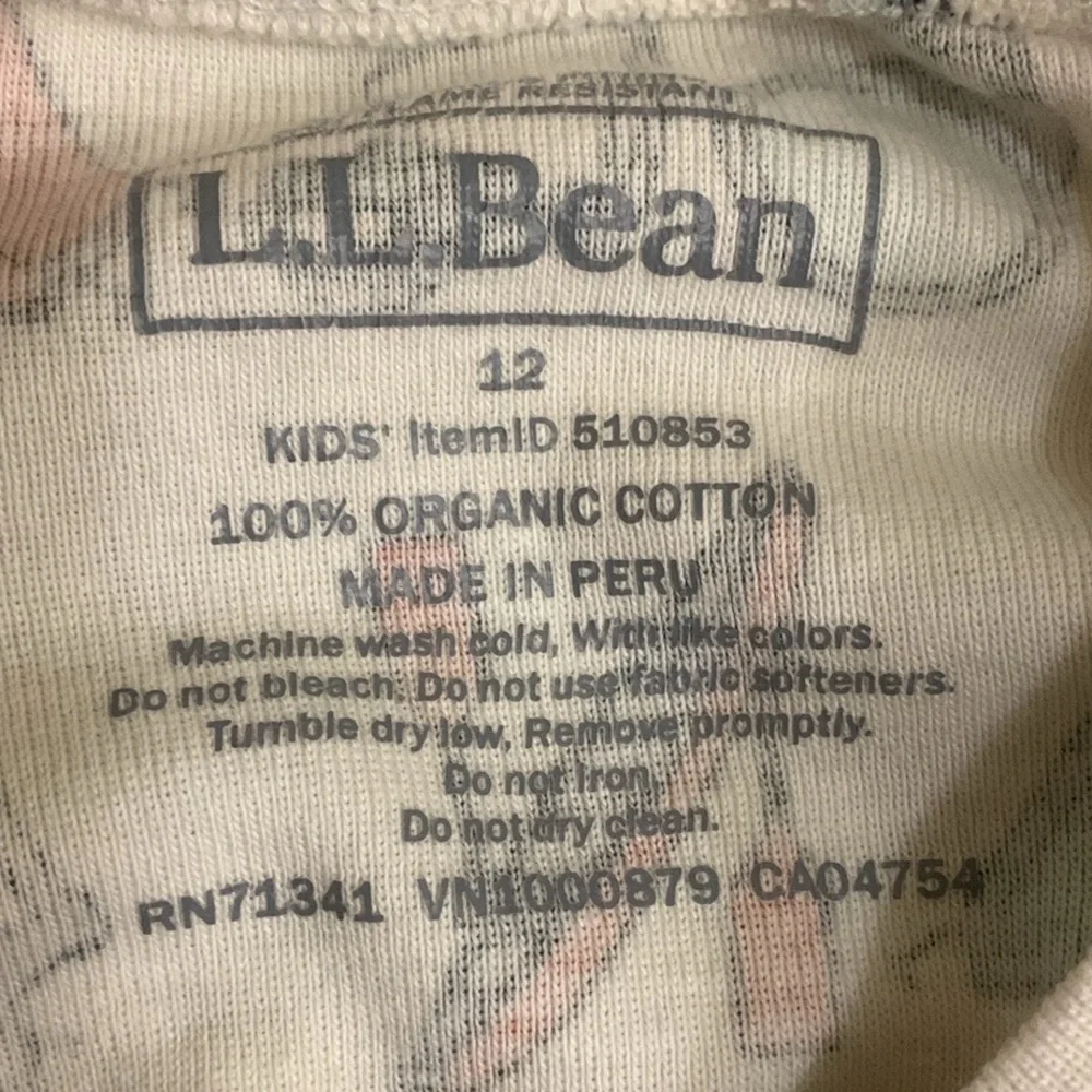L.L. Bean Camping Pajamas Set Shirt Pants Size 12 White Tent Canoe Binoculars - Picture 3 of 4